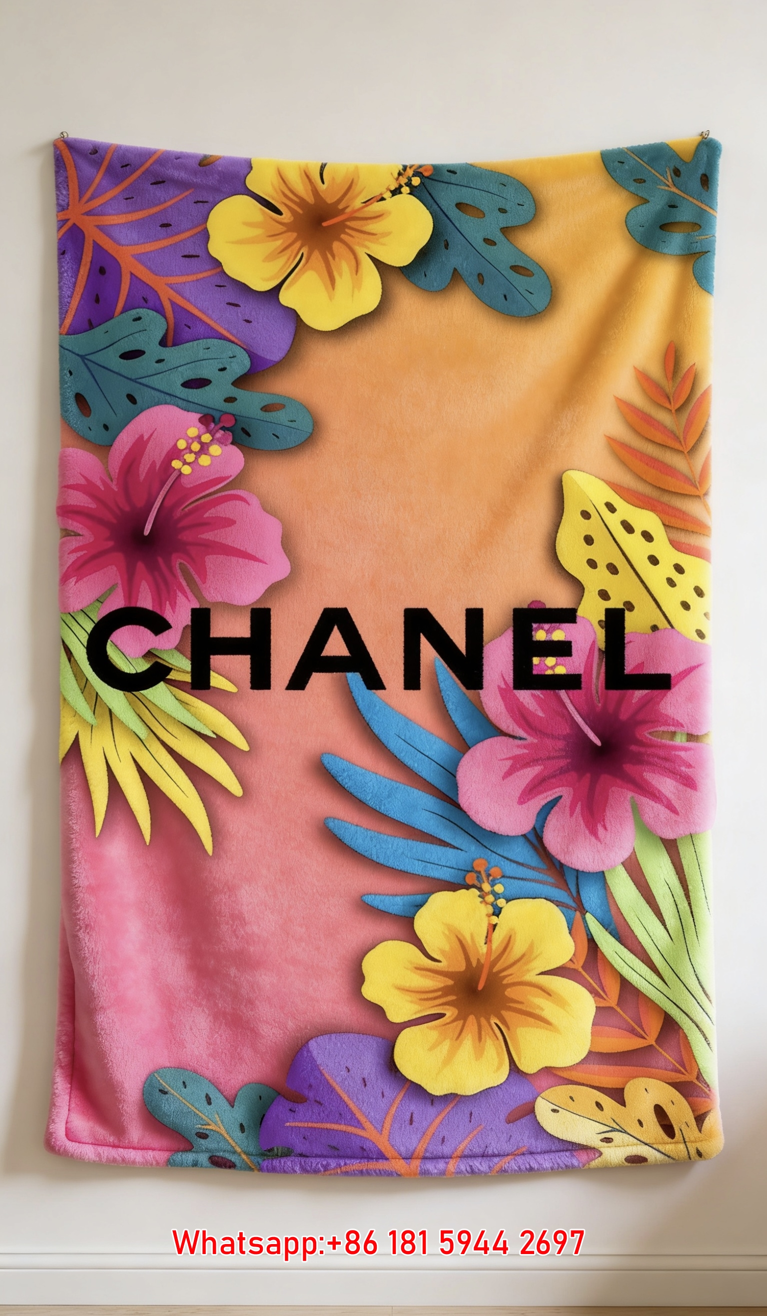 Tropical Hibiscus Chanel Flannel Fleece Throw Blanket IMG_7226